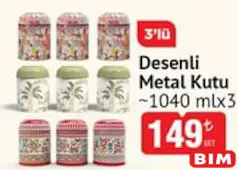 DESENLİ METAL KUTU 3'LÜ